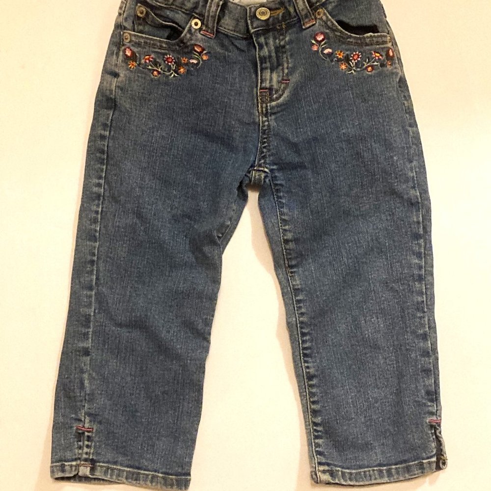 GAP Girls' Vintage STRETCH Embroidered Floral Denim Capri Pants ~ Sz 5